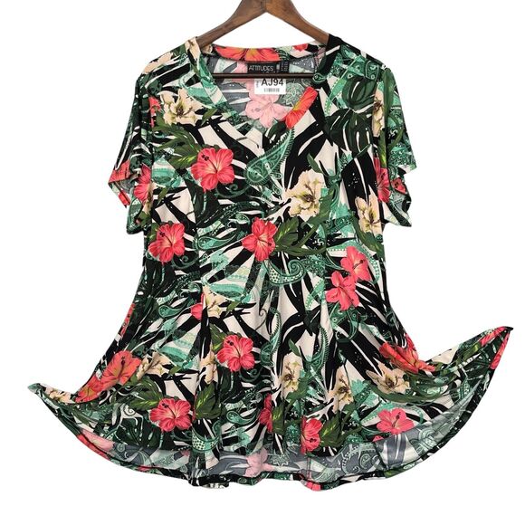 Attitudes by Renee Jersey Knit Top Women Petite 2XP Multicolor Floral V Neck - Picture 8 of 15